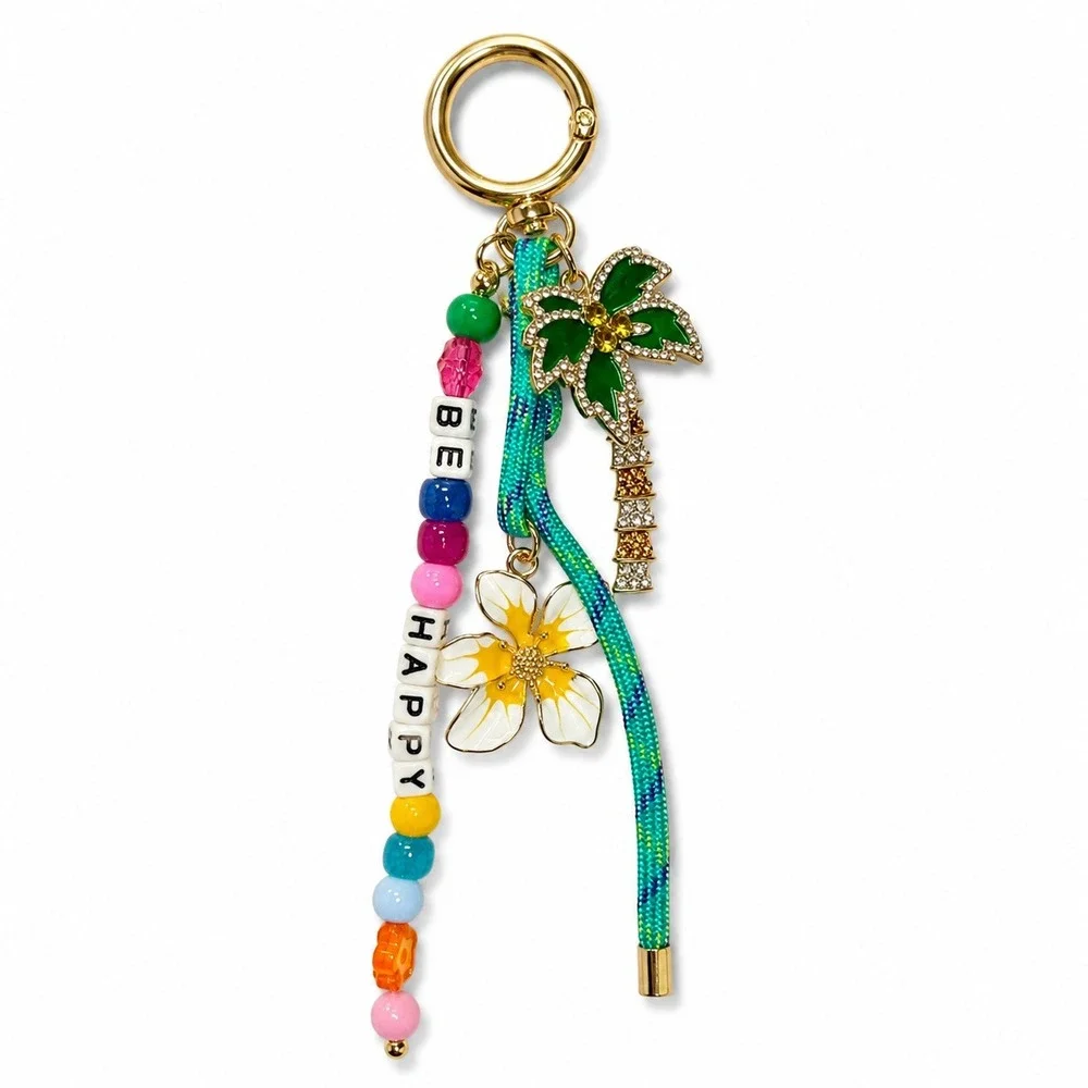 Piper K Bag Charm Key Chain New Beaded Tropical Palm Tree Summer Beach Cruise